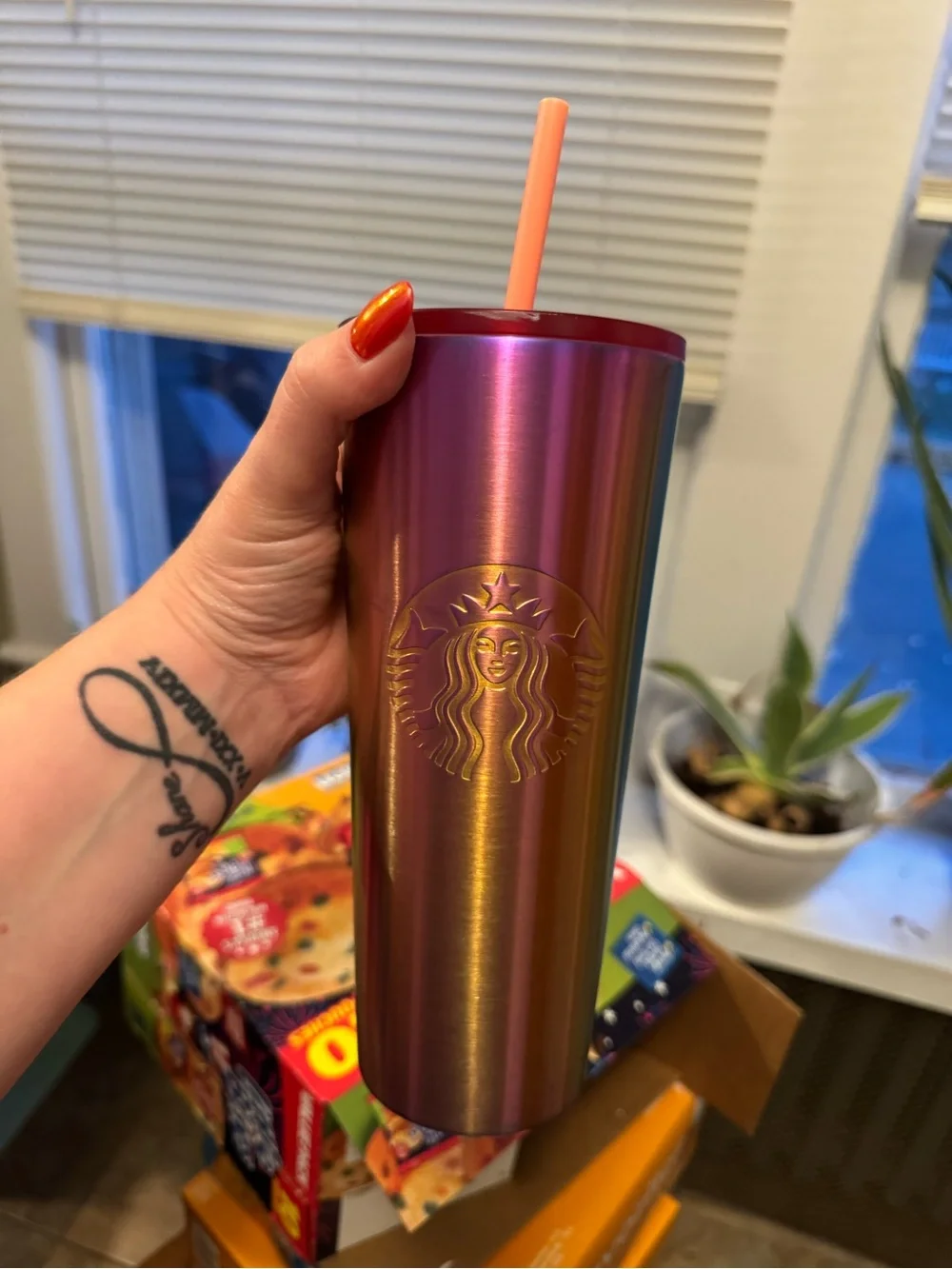 Starbucks Iridescent Purple Gold Stainless Steel Tumbler with Pink Straw